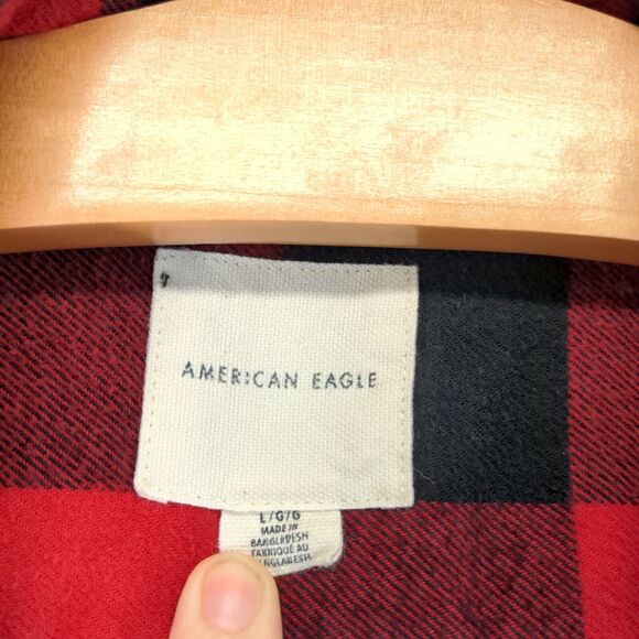 American Eagle Men's Button Up Shirt Red Checkered Large Long Sleeve Cotton - Picture 8 of 12